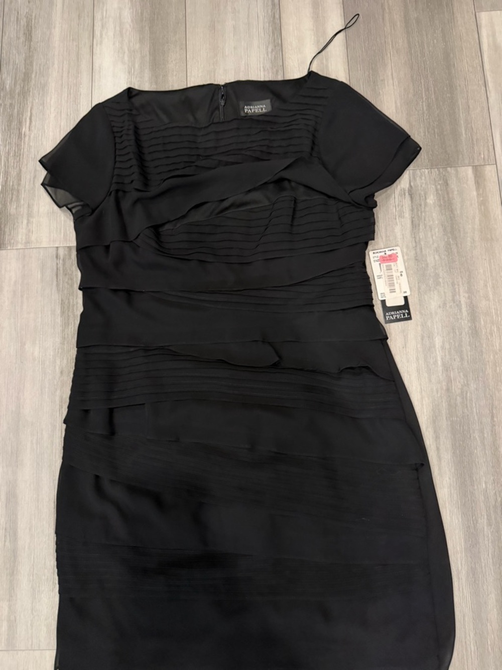 Adrianna Papell Black Layered Pintuck Midi Dress